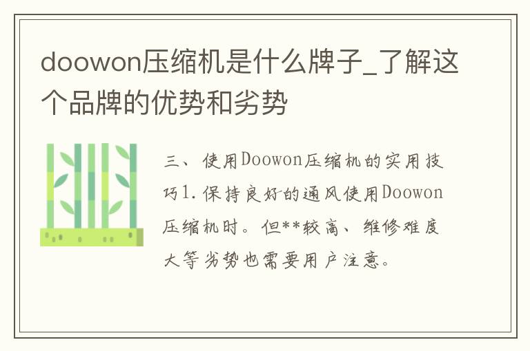 doowon压缩机是什么牌子_了解这个品牌的优势和劣势